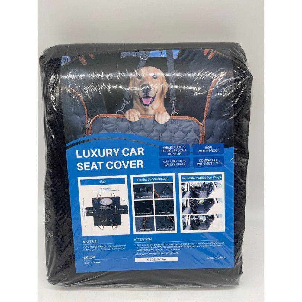 Luxury Black Car Seat Cover For Pets Waterproof & Nonslip